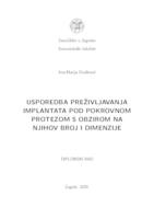 prikaz prve stranice dokumenta Usporedba prezivljavanja implantata pod pokrovnom protezom s obzirom na njihov broj i dimenzije