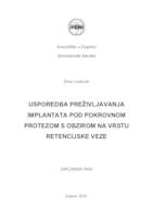 prikaz prve stranice dokumenta Usporedba prezivljavanja implantata pod pokrovnom protezom s obzirom na vrstu retencijske veze