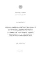 prikaz prve stranice dokumenta Usporedba preciznosti, trajnosti i estetike različitih potpuno keramičkih sustava za izradu protetskih nadomjestaka