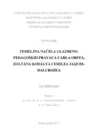 prikaz prve stranice dokumenta TEMELJNA NAČELA GLAZBENO-PEDAGOŠKIH PRAVACA CARLA ORFFA, ZOLTÁNA KODÁLYA I EMILEA JAQUES-DALCROZEA