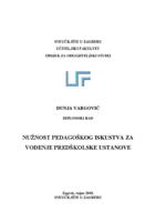 prikaz prve stranice dokumenta Nužnost pedagoškog iskustva za vođenje predškolske ustanove