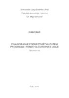 prikaz prve stranice dokumenta Financiranje poduzetništva putem programa i fondova EU