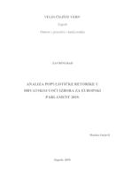 prikaz prve stranice dokumenta Analiza populističke retorike u Hrvatskoj uoči izbora za Europski parlament 2019.