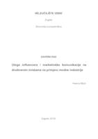prikaz prve stranice dokumenta Uloga influencera i marketinške komunikacije na društvenim mrežama na primjeru modne industrije
