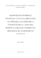 prikaz prve stranice dokumenta KOMPARATIVNI PRIKAZ POLOŽAJA I STATUSA DRŽAVNIH SLUŽBENIKA I SLUŽBENIKA I NAMJEŠTENIKA U TIJELIMA JEDINICE LOKALNE I PODRUČNE (REGIONALNE) SAMOUPRAVE