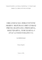 prikaz prve stranice dokumenta ORGANIZACIJA ZDRAVSTVENE SKRBI U REPUBLICI HRVATSKOJ PREMA RAZINAMA (PRIMARNA, SEKUNDARNA, TERCIJARNA) I ZNAČAJ FIZIOTERAPEUTA