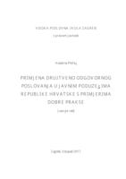 prikaz prve stranice dokumenta PRIMJENA DRUŠTVENO ODGOVORNOG POSLOVANJA U JAVNIM PODUZEĆIMA REPUBLIKE HRVATSKE S PRIMJERIMA DOBRE PRAKSE