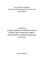 prikaz prve stranice dokumenta ANALIZA SADRŽAJA NOVINSKIH ČLANAKA O TURIZMU OBJAVLJENIH 2014. GODINE U DNEVNOM LISTU "SLOBODNA DALMACIJA"